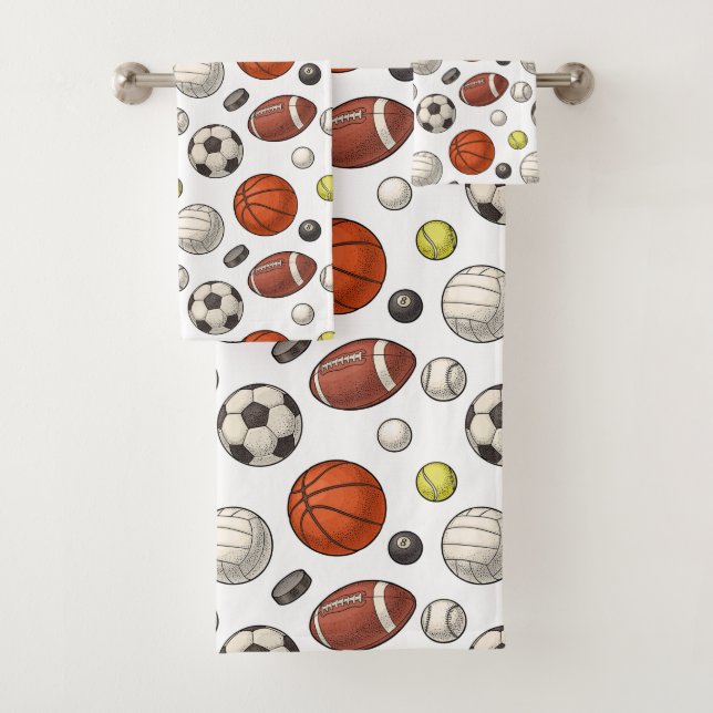 Sports Equipment Pattern Bath Towel Set (Insitu)