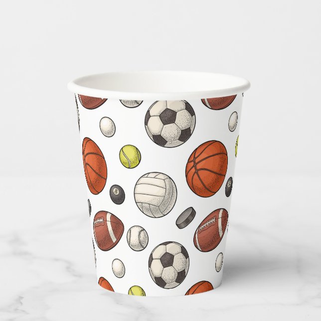 Sports Equipment Pattern Paper Cups (Front)