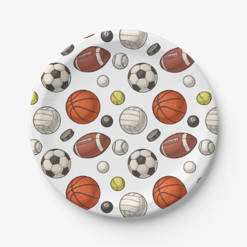 Sports Equipment Pattern Paper Plates