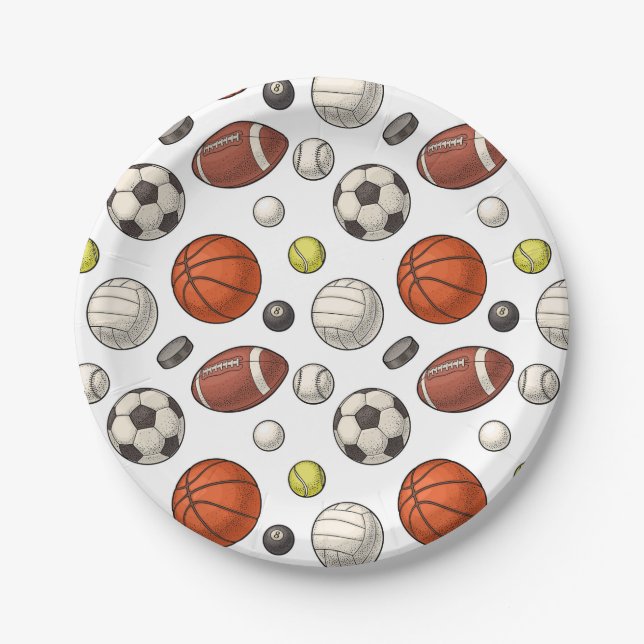 Sports Equipment Pattern Paper Plates (Front)