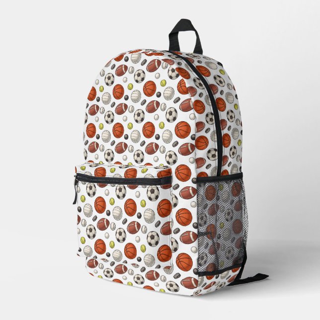 Sports Equipment Pattern Printed Backpack (Back Corner Right)