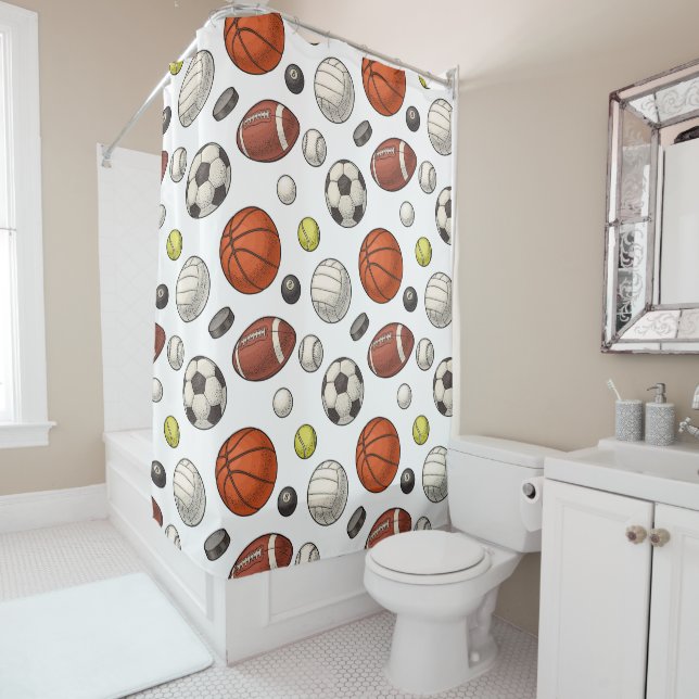 Sports Equipment Pattern Shower Curtain (In Situ)