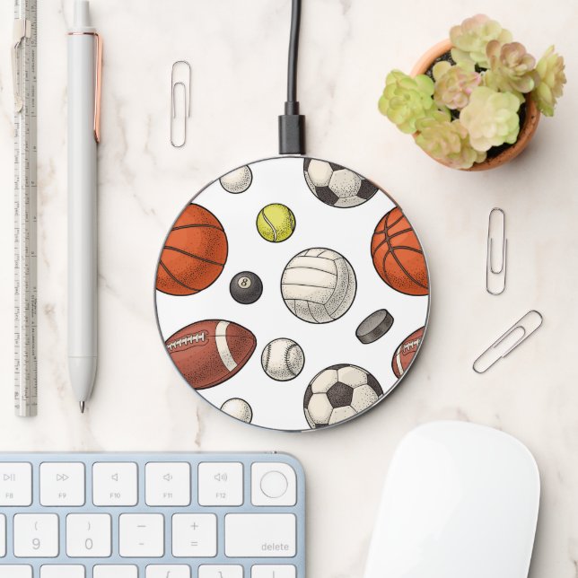 Sports Equipment Pattern Wireless Charger (Desk)
