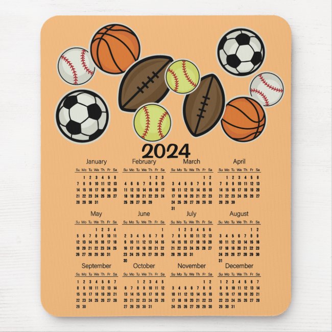 Sports Fan 2024 Calendar Mousepad