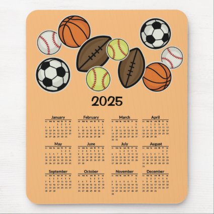 Sports Fan 2025 Calendar Mousepad