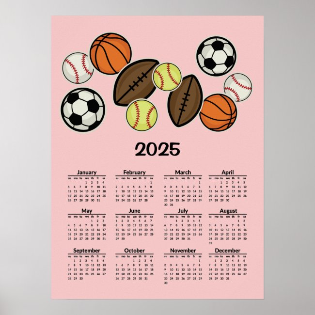 Sports Fan 2025 Calendar Poster