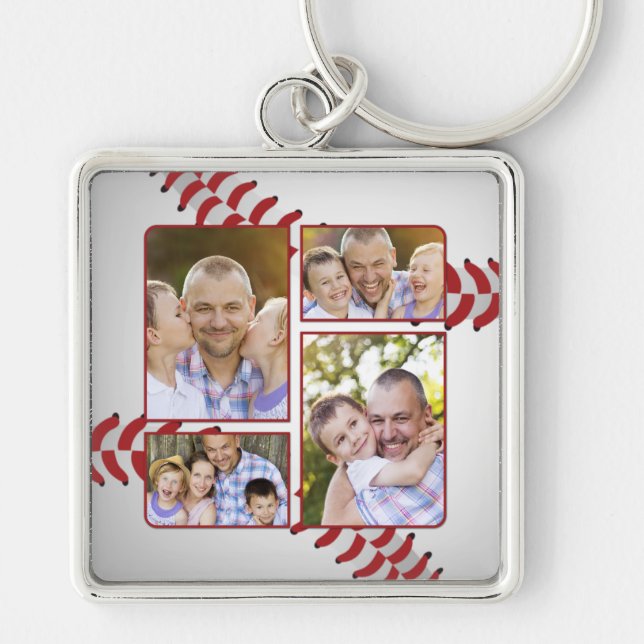 Sports Fan Baseball Photo Collage Father's Day Keychain (Front)