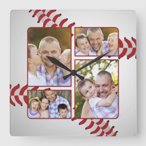 Sports Fan Baseball Photo Collage Fathers Day Square Wall Clock