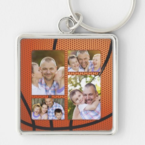 Sports Fan Basketball Photo Collage Fathers Day Keychain