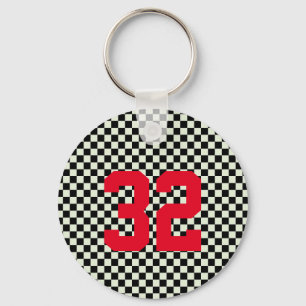 Sports Fan Player NUMBER Checkerboard Team Spirit Keychain