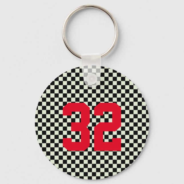 Sports Fan Player NUMBER Checkerboard Team Spirit Keychain (Front)
