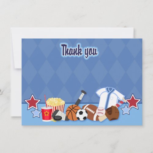Sports Fan Sport Theme Thank you Card (Blue)