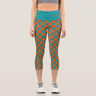 Sports Fan Team Colors NAME Check Orange Blue  Capri Leggings