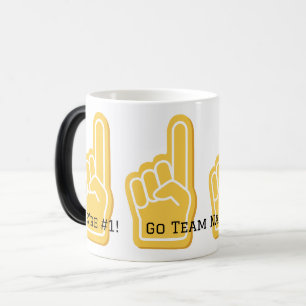 Sports Fan Yellow Finger We're #1 GO TEAM NAME Fun Color Morph Mug