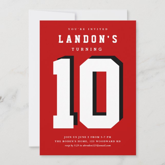 Sports fanatic kids birthday party invitation (Front)