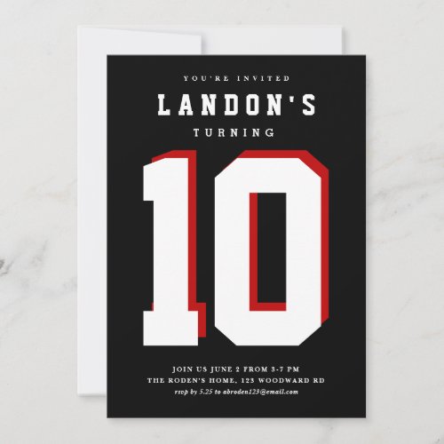 Sports fanatic kids birthday party invitation