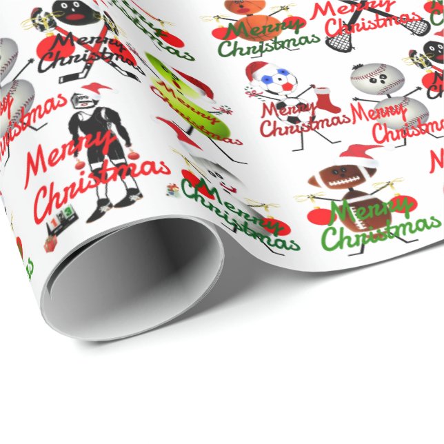 Sports Filled Christmas Cartoons Wrapping Paper (Roll Corner)
