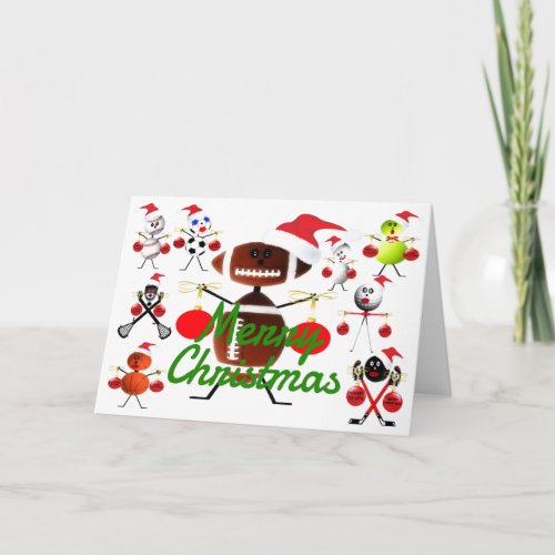 Sports Filled Merry Christmas Cartoons Holiday Card