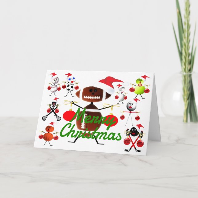 Sports Filled Merry Christmas Cartoons Holiday Card (Front)