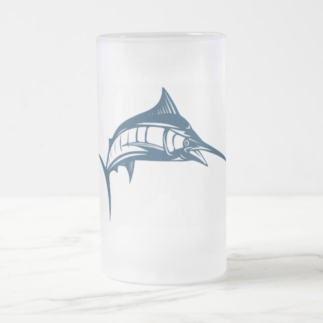 Sports Fishing Swordfish Jumping Frosted Glass Beer Mug (Center)