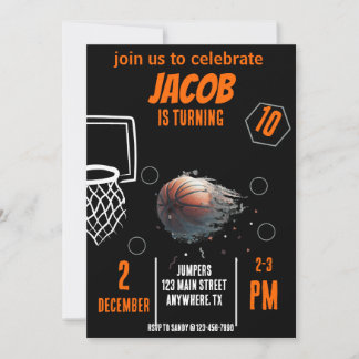 Sports Flying Basketball Birthday Invitation