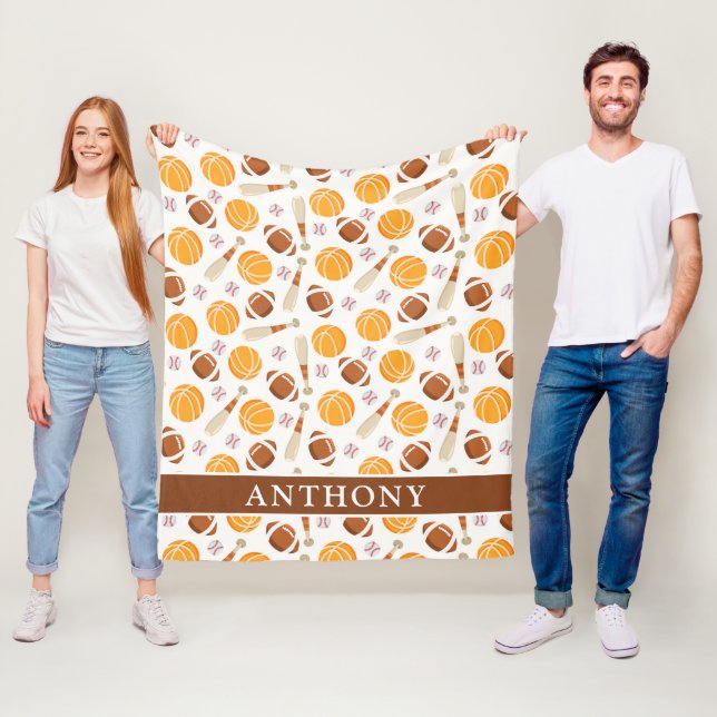 Sports Football, Basketball, Baseball Personalized Fleece Blanket (In Situ)