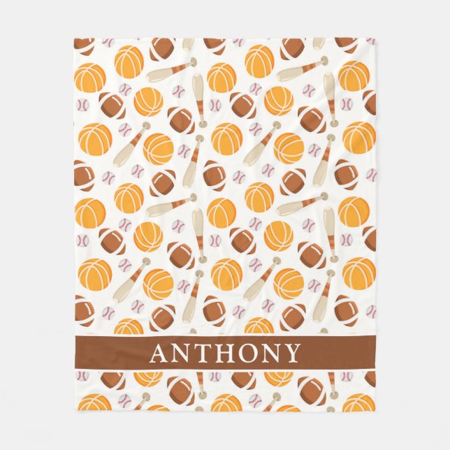 Sports Football, Basketball, Baseball Personalized Fleece Blanket (Front)