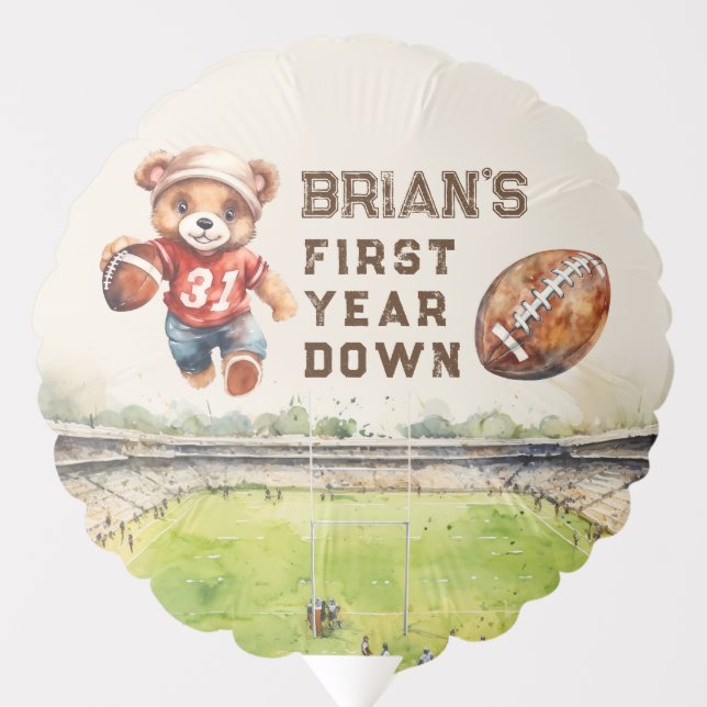 sports football first year down boy 1st birthday balloon (Front)