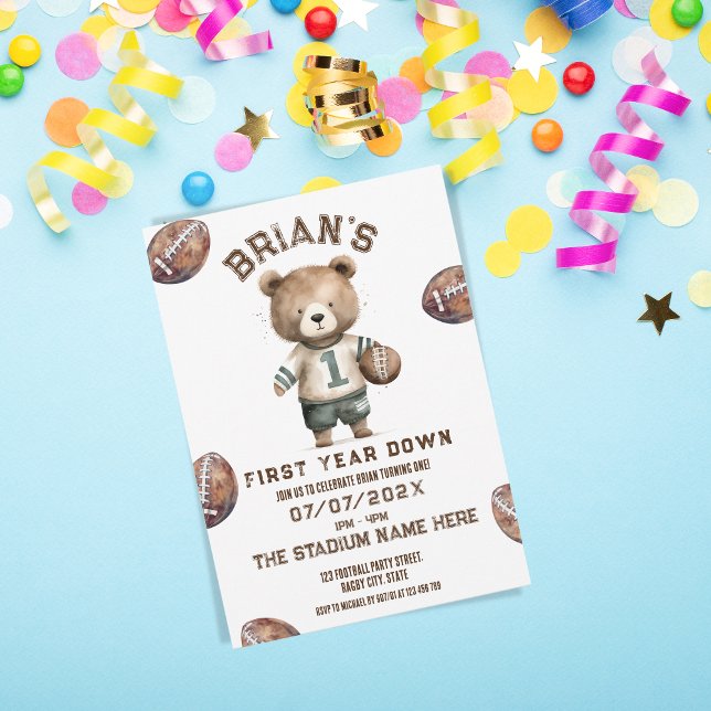 sports football first year down boy 1st birthday  invitation (Creator Uploaded)