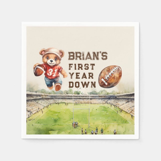 sports football first year down boy 1st birthday napkins (Front)