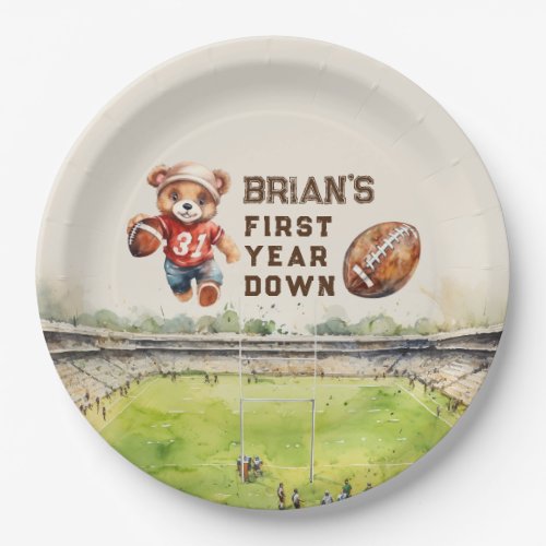 sports football first year down boy 1st birthday paper plates