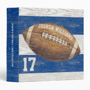 Sports Football Rustic Blue White Stripes Name 3 Ring Binder