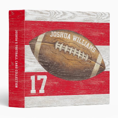 Sports Football Rustic Red White Stripes Name 3 Ring Binder