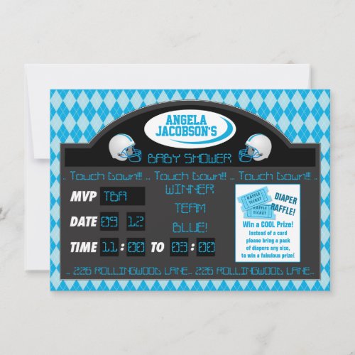 Sports Football Scoreboard Baby Boy Shower Blue Invitation