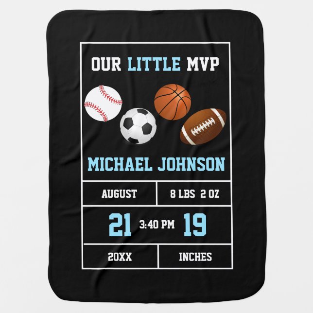 Sports Football Soccer Baseball Basketball Birth Baby Blanket (Front)