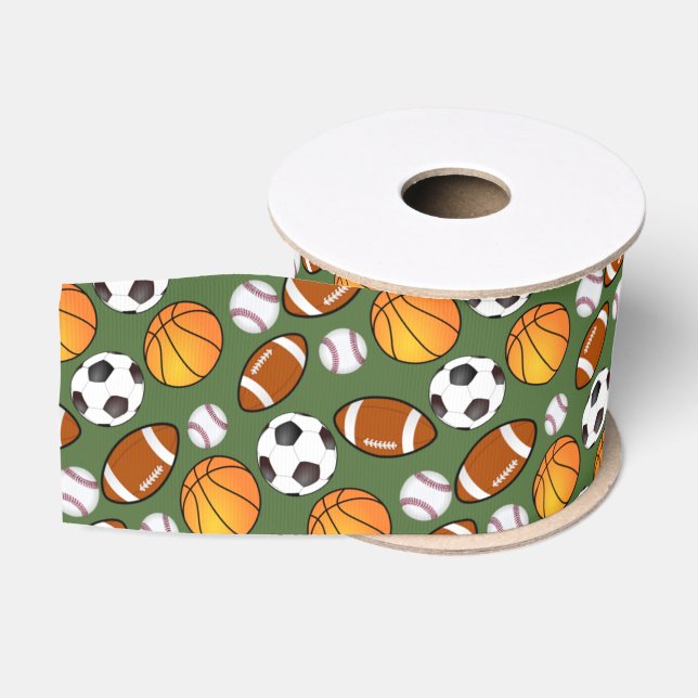 Sports football soccer baseball basketball Pattern Grosgrain Ribbon (Spool)