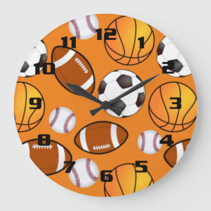 Sports football soccer baseball basketball Pattern Large Clock