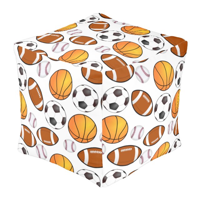Sports football soccer baseball basketball Pattern Pouf (Angled Front)