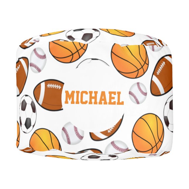 Sports football soccer baseball basketball Pattern Pouf (Front)