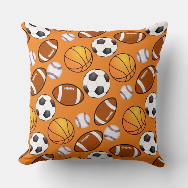 Sports football soccer baseball basketball Pattern Throw Pillow (Front)