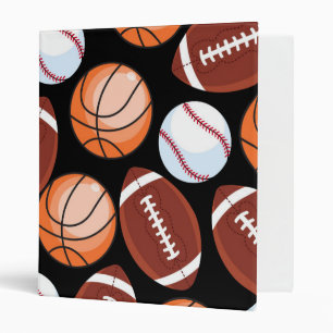 SPORTS FUN Baseball Football Basketball Pattern 3 Ring Binder
