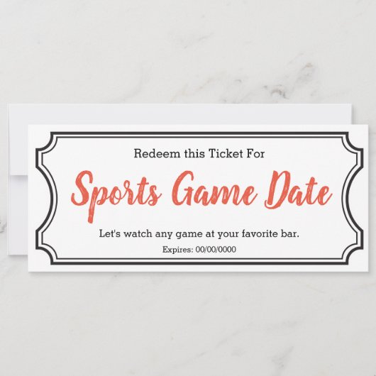 Sports game Date IOU Ticket (Front)