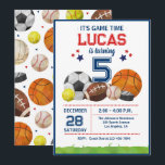 Sports Game Time All-Star Birthday Party Invitation<br><div class="desc">All Star Sports Birthday Party Invitation  Sport Game Number Any Age  Birthday Party Invite</div>
