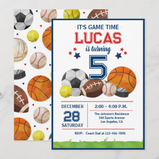 Sports Game Time All-Star Birthday Party Invitation