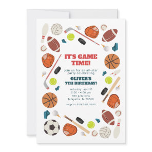 Sports Game Time All-Star Birthday Party Invitation