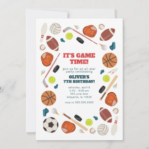 Sports Game Time All-Star Birthday Party Invitation