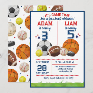 Sports Game Time All-Star  Birthday Party Invitation