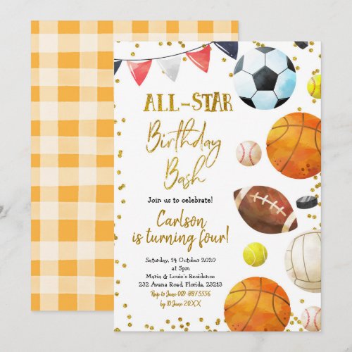 Sports Game Time Birthday Invitation