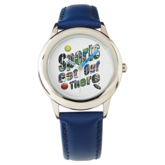 Sports Get Out There Picture Logo, Kids Leather Watch (Front)