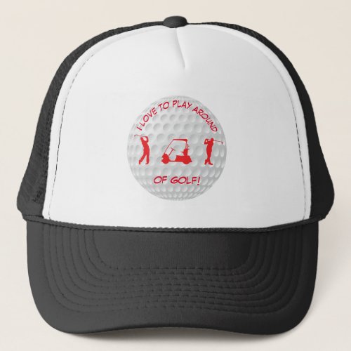 Sports Golf Ball Red Silhouette Trucker Hat
